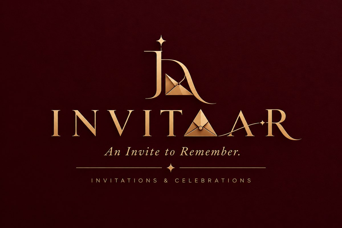 The INVITAAR logo: gold lettering with an envelope emblem on deep maroon. An Invite to Remember. Invitations and Celebrations.